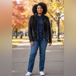 Lisa International Womens Sweater Jacket, Faux Fur Panels, Gorgeous, Immaculate